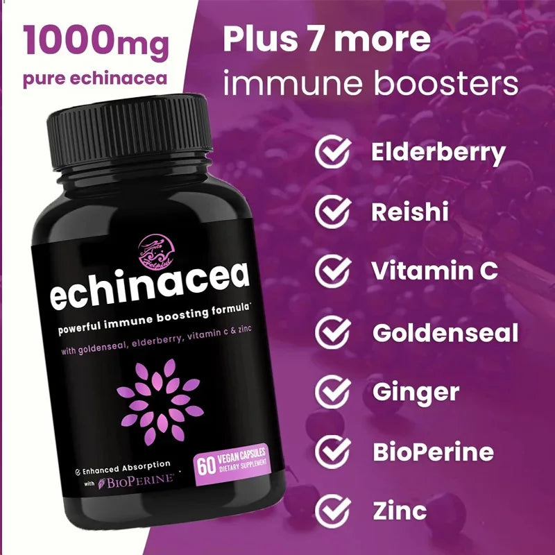 Echinacea, Elderberry, Ganoderma, Ginger, Vitamin C & Zinc Immune Support Capsules