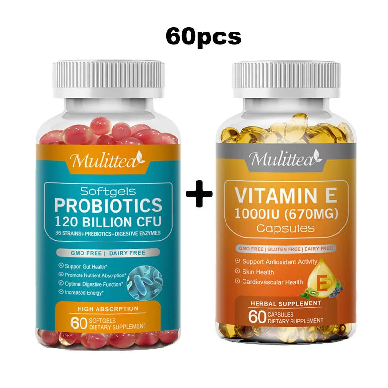 Probiotics & Vitamin E Capsules - Promote Digestion & Skin Health