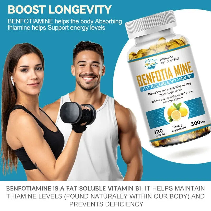 Benfotiamine 300mg Capsules – Fat Soluble Vitamin B1, Gluten-Free