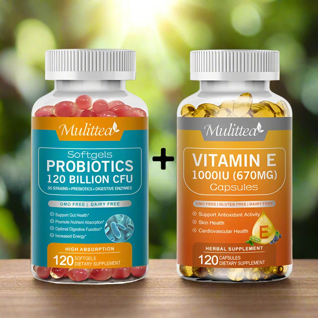 Probiotics & Vitamin E Capsules - Promote Digestion & Skin Health