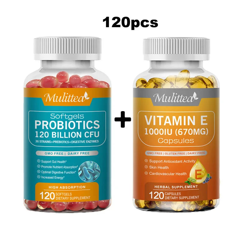 Probiotics & Vitamin E Capsules - Promote Digestion & Skin Health