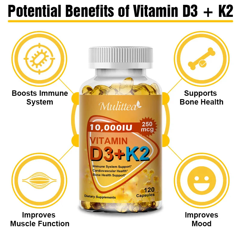 Vitamin D3 + K2 Capsules - Bone, Teeth & Skin Health Support