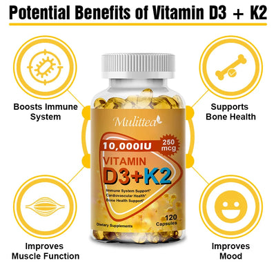 Vitamin D3 + K2 Capsules - Bone, Teeth & Skin Health Support