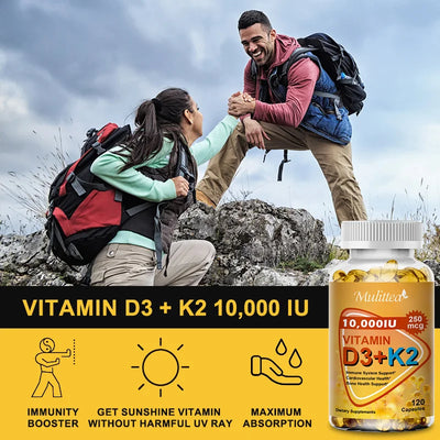 Vitamin D3 + K2 Capsules - Bone, Teeth & Skin Health Support