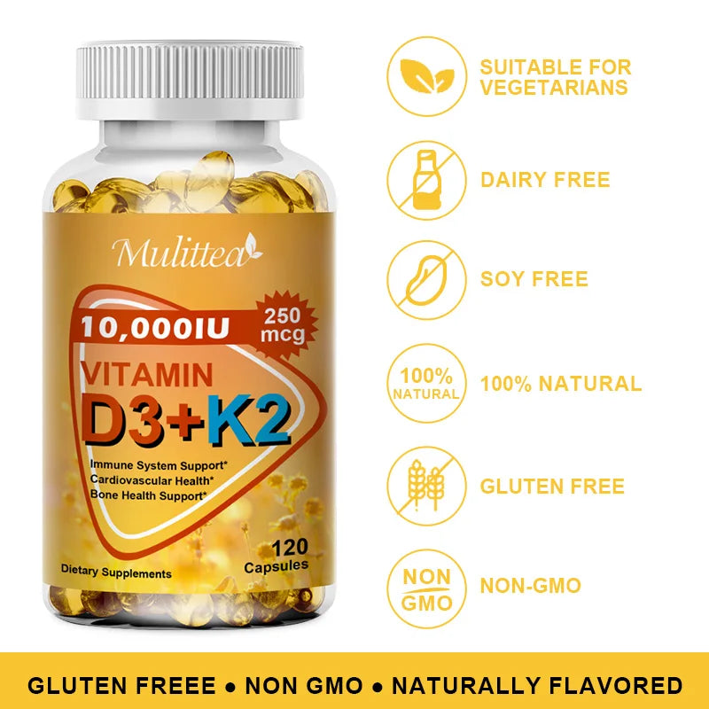 Vitamin D3 + K2 Capsules - Bone, Teeth & Skin Health Support